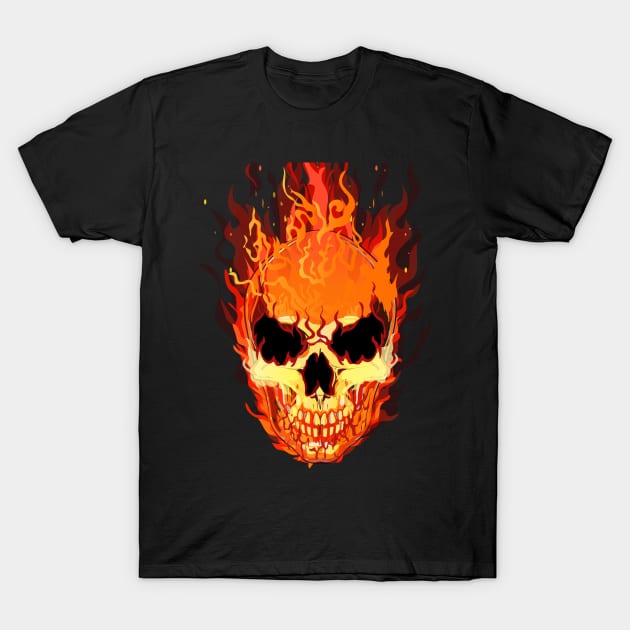 Fire Zombie Skull Face T-Shirt by yassinebd